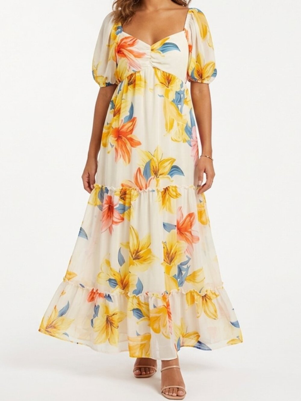 Kate Lily Pull On Tiered Empire Waist Floral Maxi Dress NEW- Sz. 8